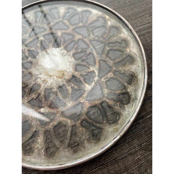 Vintage Raimond #254 Silverplate Glass Round Trivet Hot Plate 6" Diameter Spain - Picture 5 of 7